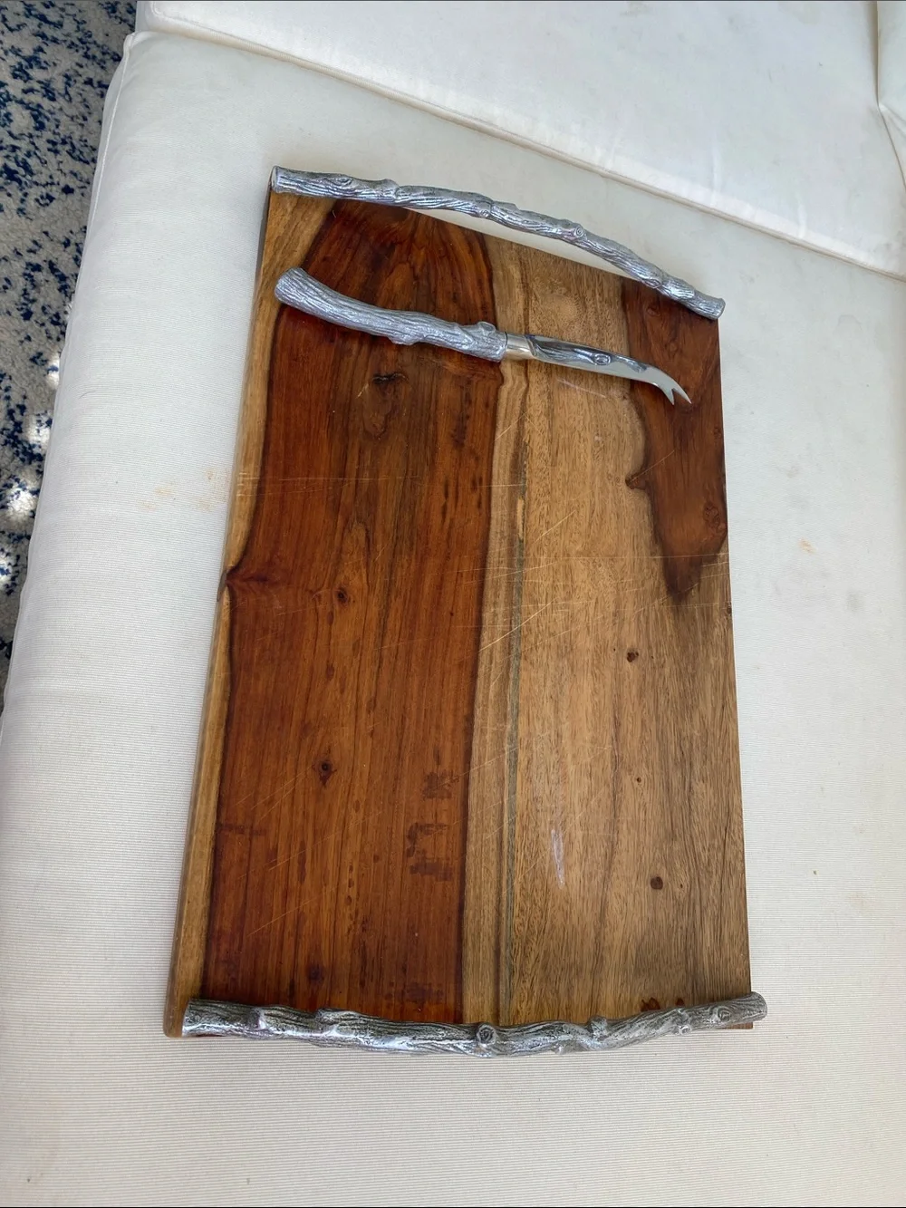 Martha Stewart Wood Serving Board with Silver-Tone Handles and Cheese Knife